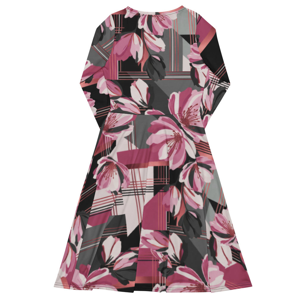 All-over print long sleeve midi dress 285kl5B