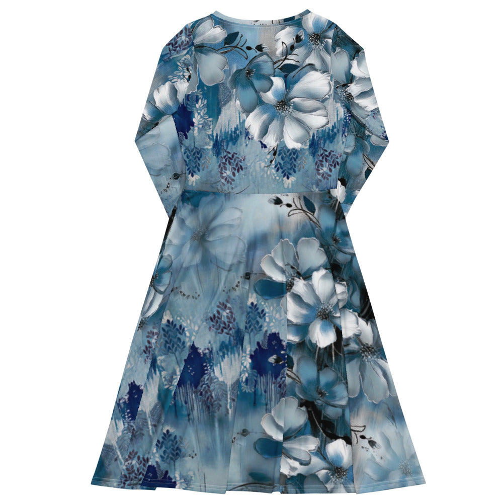 All-over print long sleeve midi dress 59C