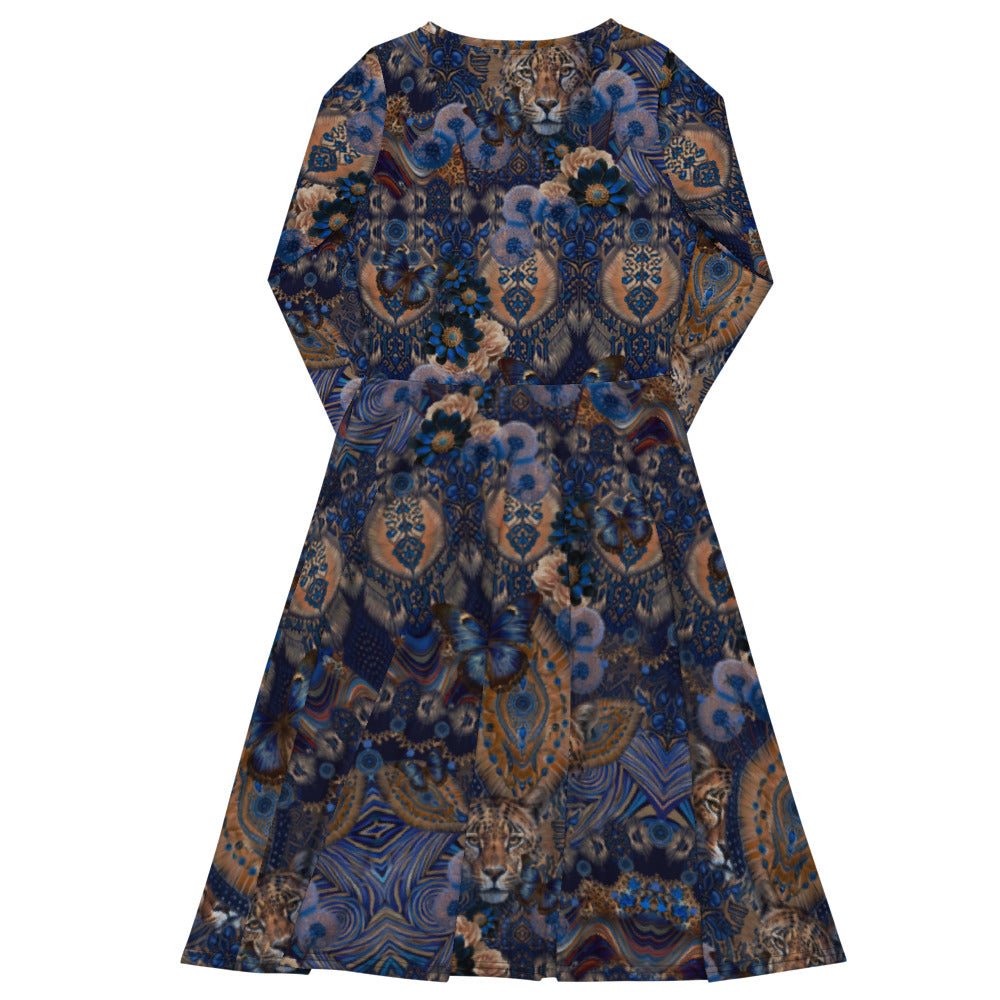 All-over print long sleeve midi dress 156D3