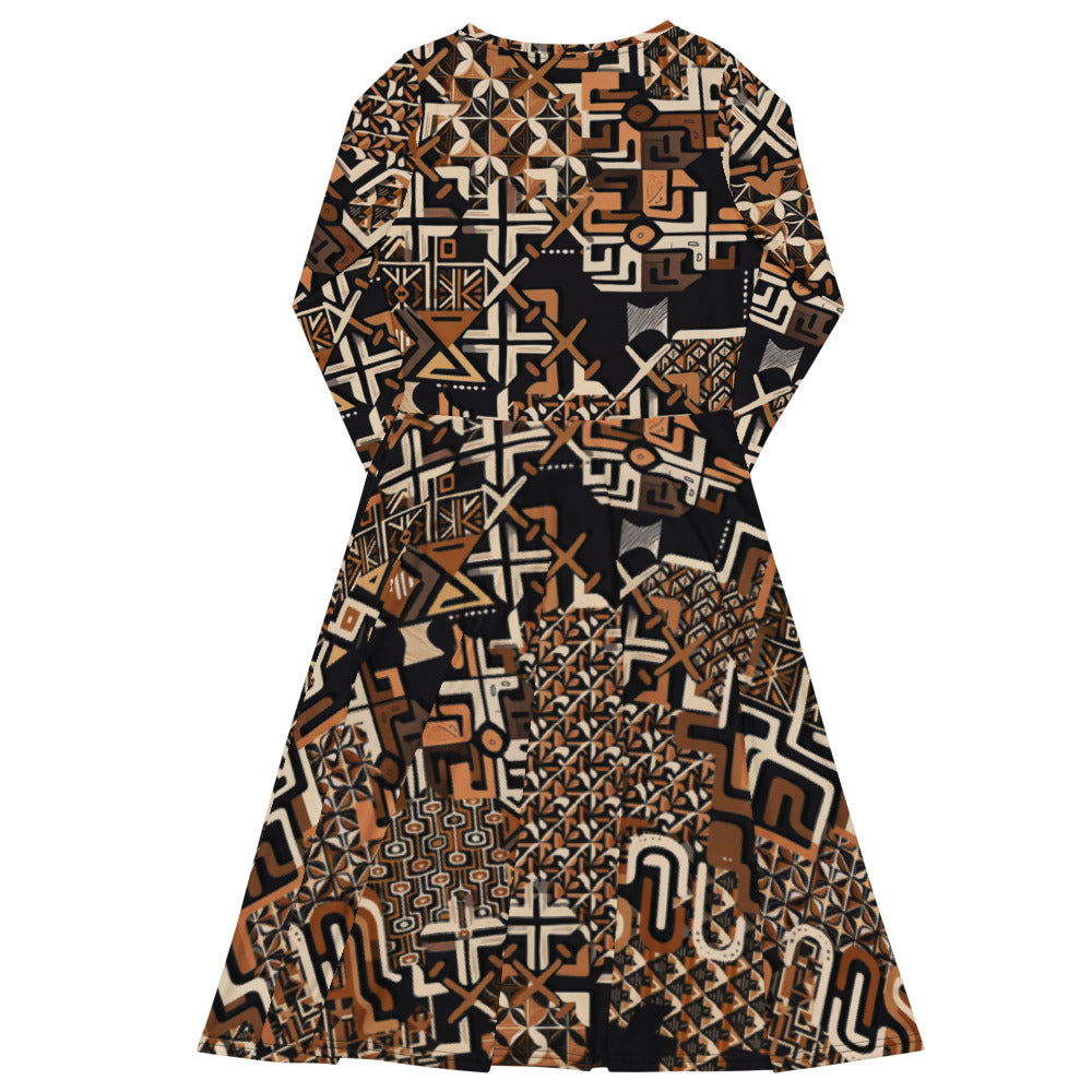 All-over print long sleeve midi dress 174