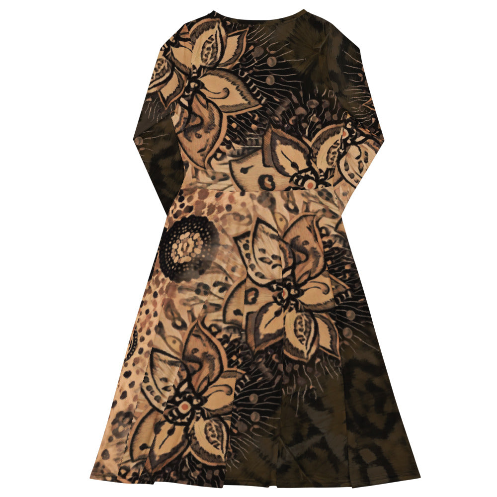 All-over print long sleeve midi dress 152D