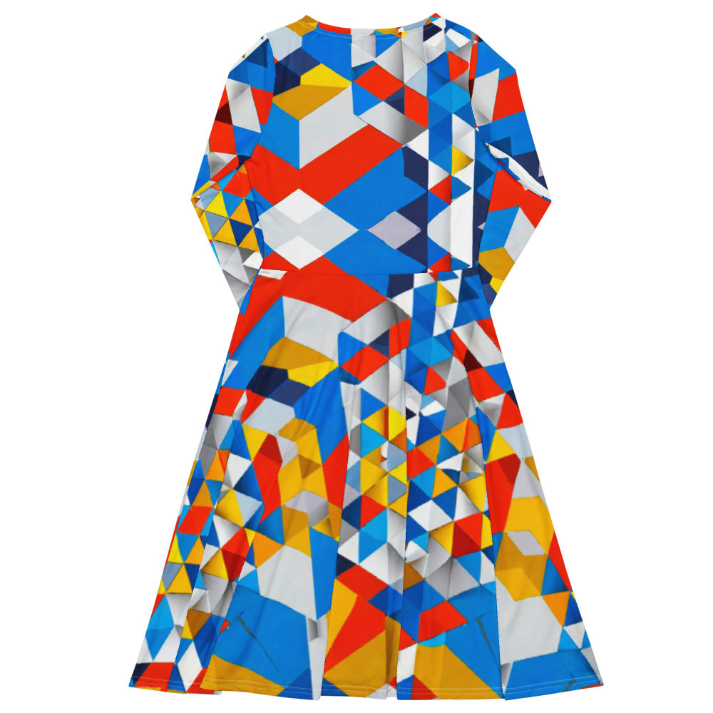 All-over print long sleeve midi dress 56E