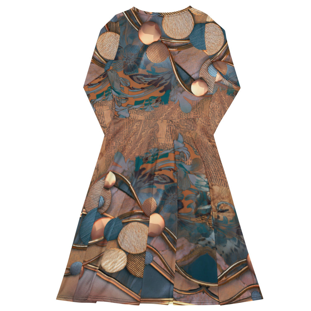 All-over print long sleeve midi dress 63