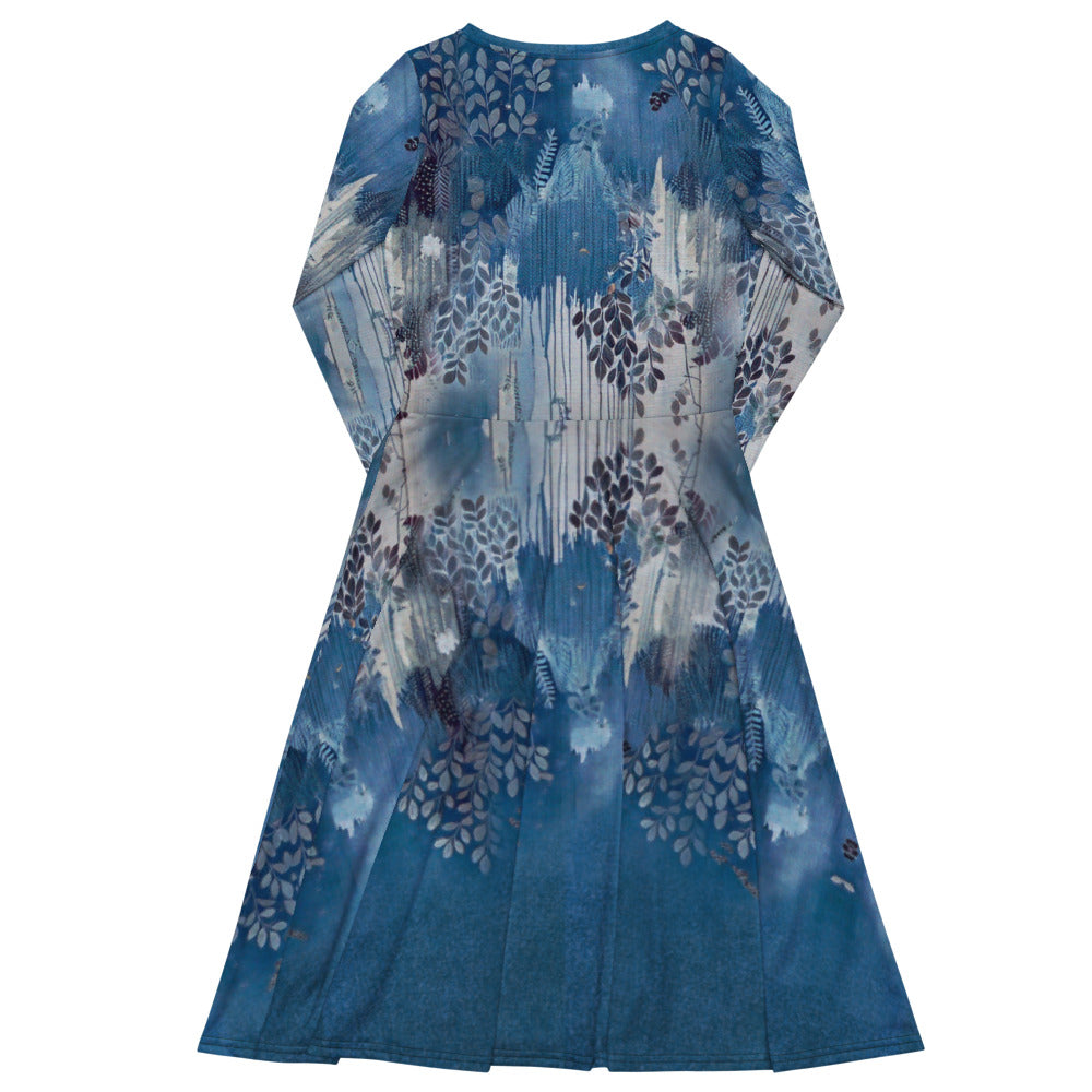 All-over print long sleeve midi dress 72B