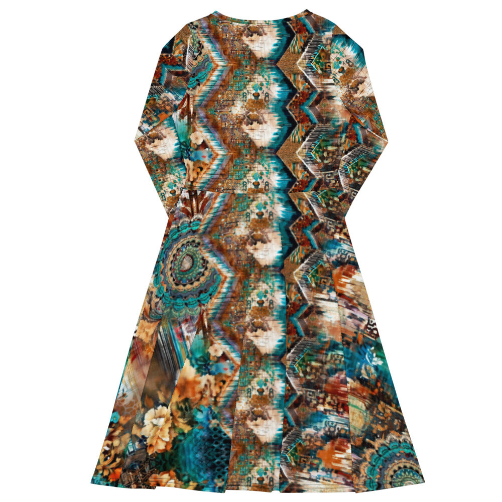 All-over print long sleeve midi dress 175