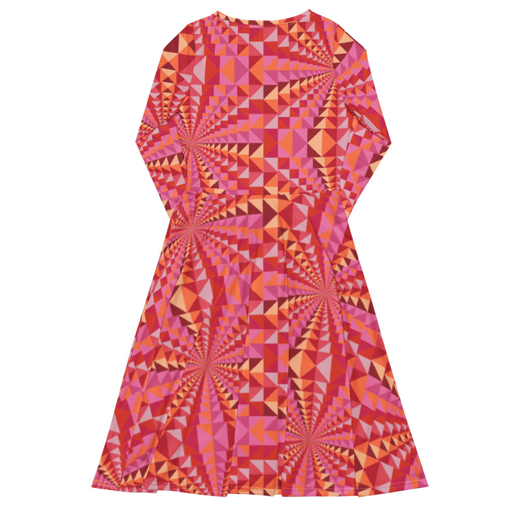 All-over print long sleeve midi dress Doris