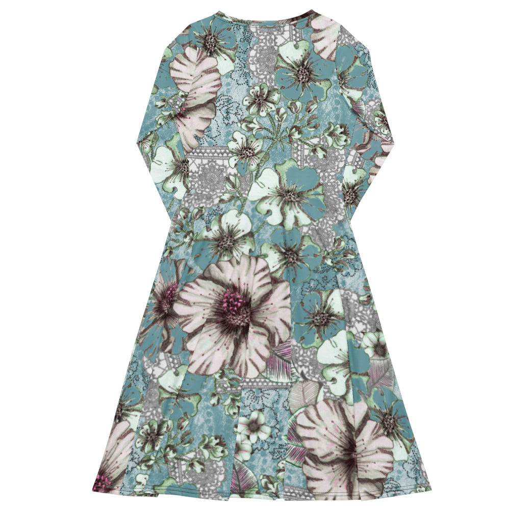 All-over print long sleeve midi dress Belle Bkl3