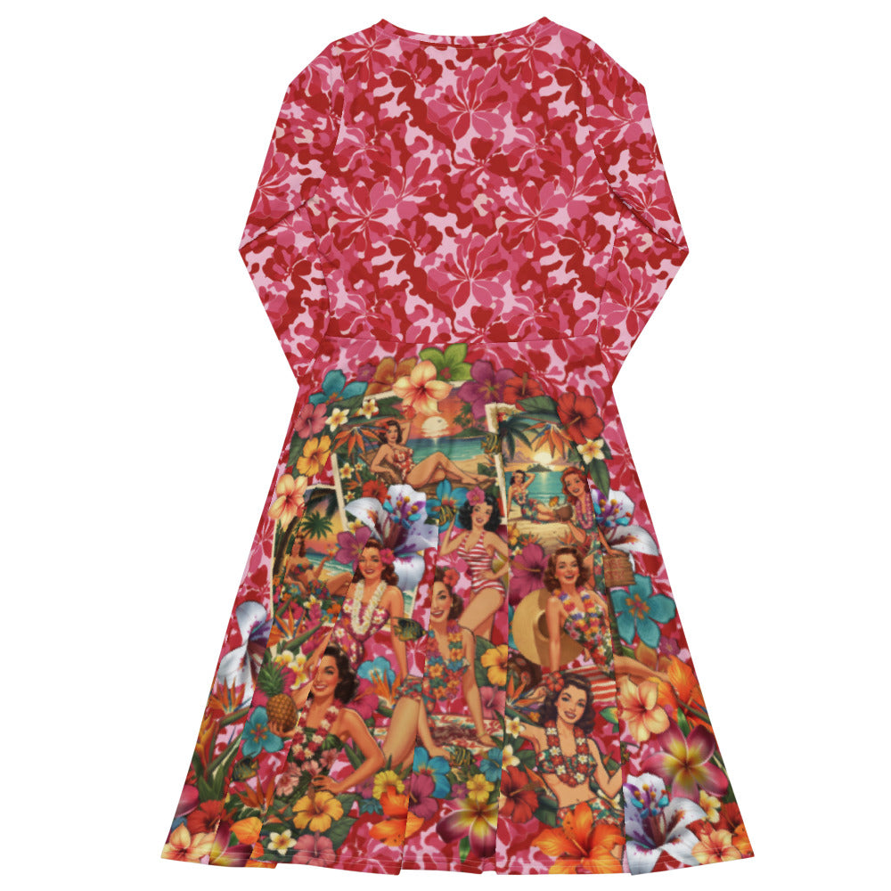 All-over print long sleeve midi dress 297Ckl2b