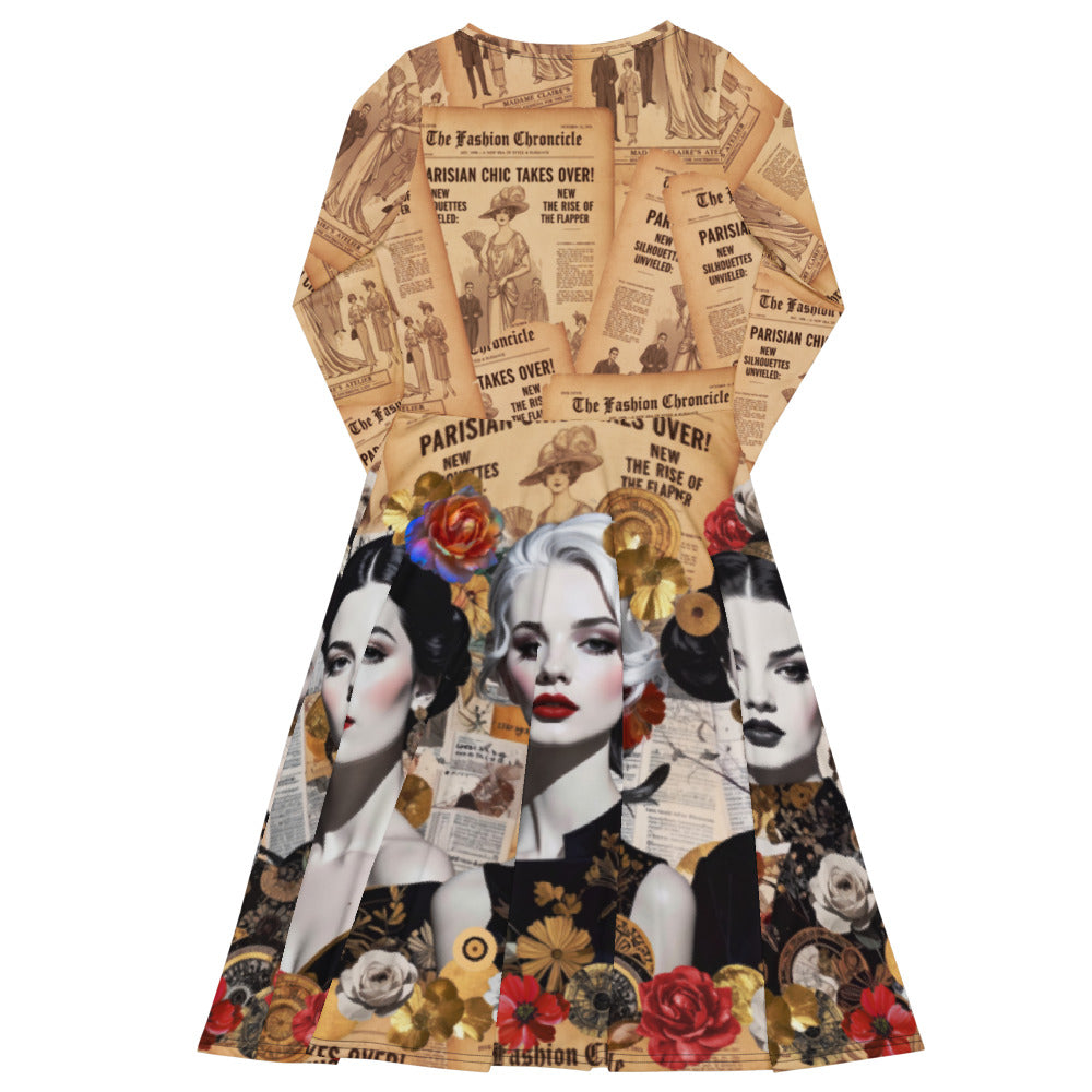 All-over print long sleeve midi dress 306Akl1