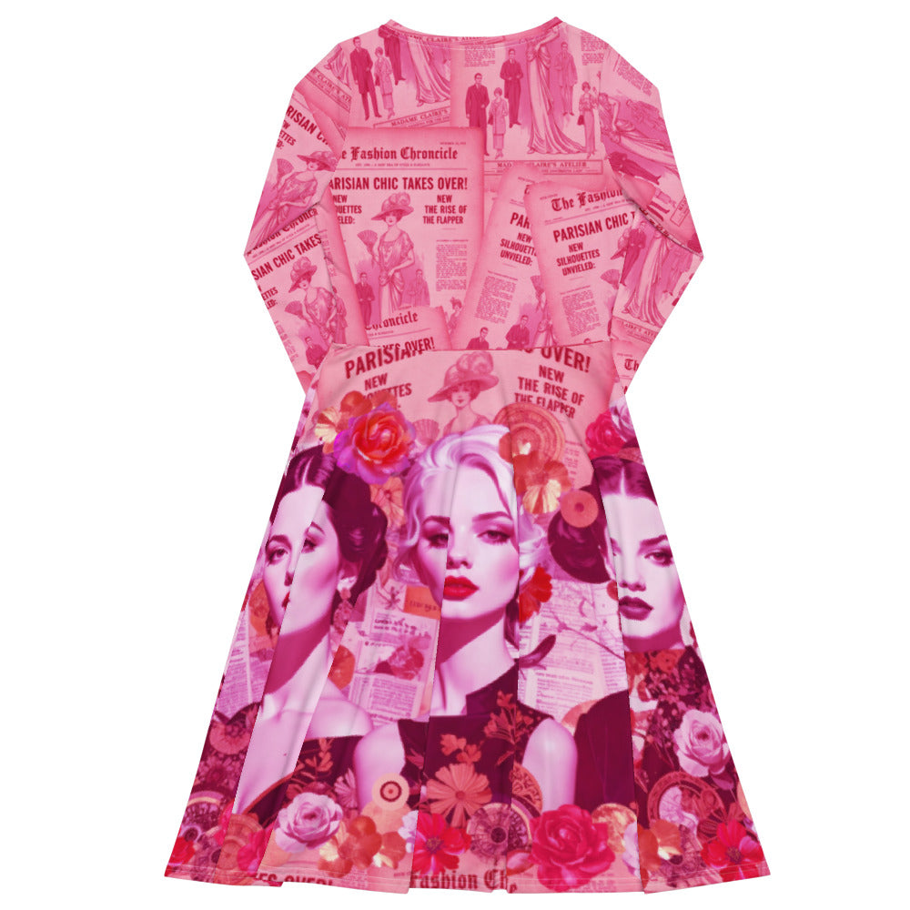 All-over print long sleeve midi dress 306Akl4