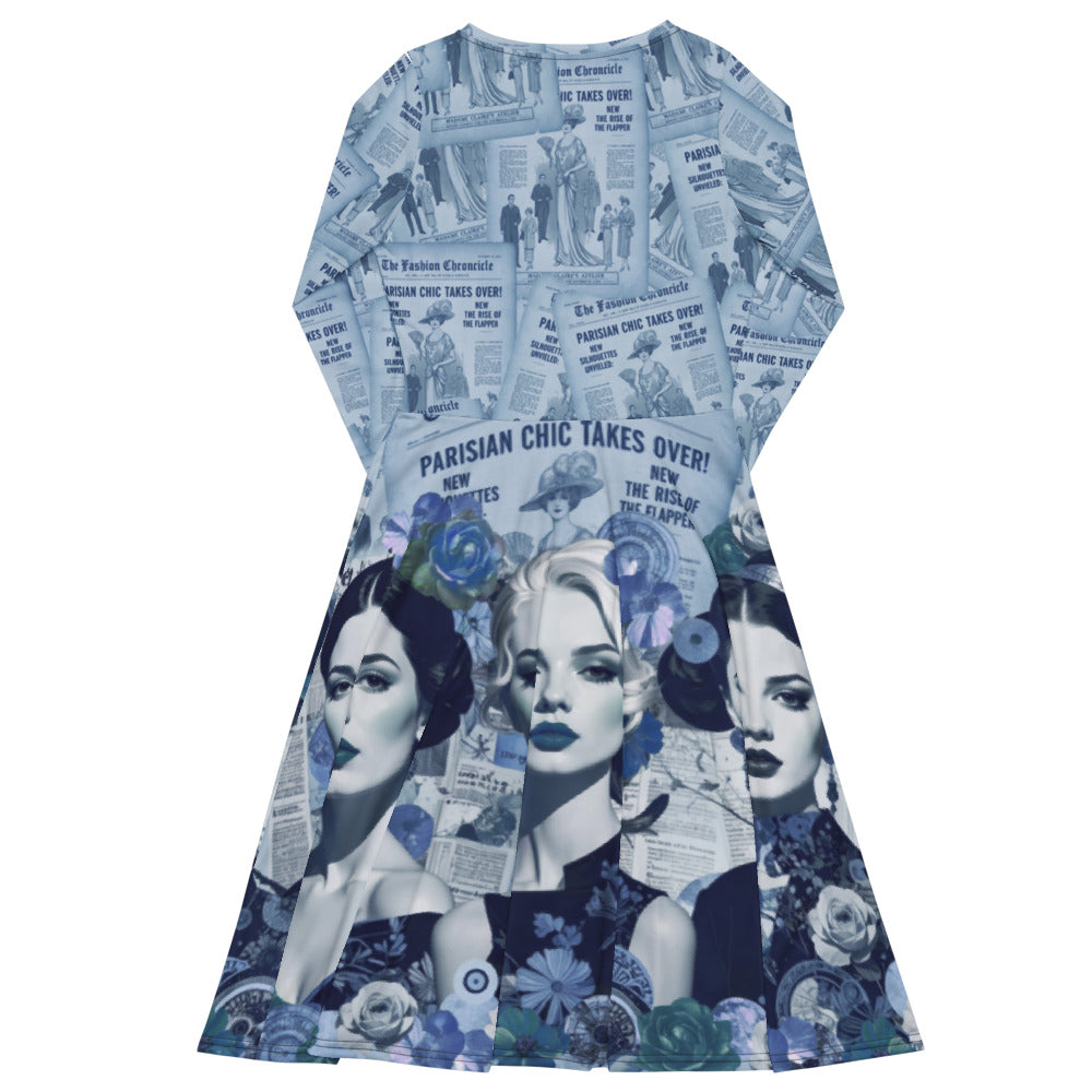 All-over print long sleeve midi dress 306Akl7