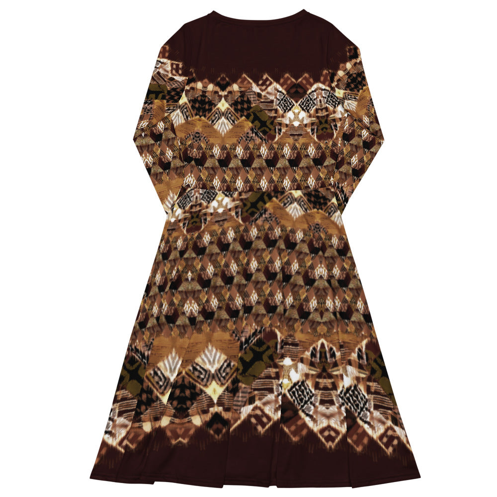 All-over print long sleeve midi dress 308Bkl2