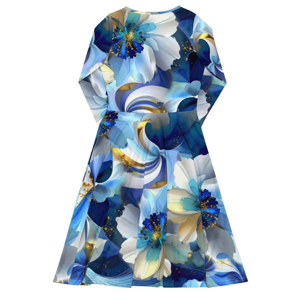 All-over print long sleeve midi dress 309B