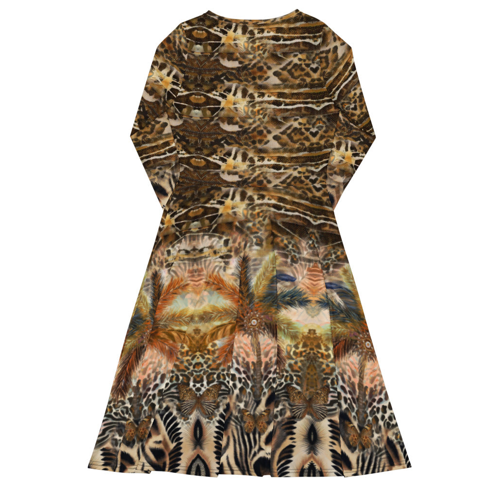 All-over print long sleeve midi dress 314