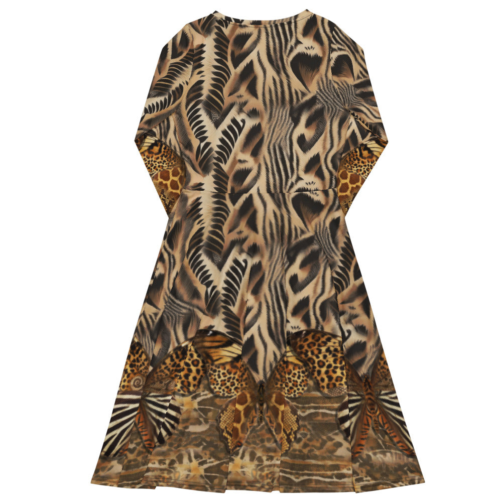 All-over print long sleeve midi dress 314B3