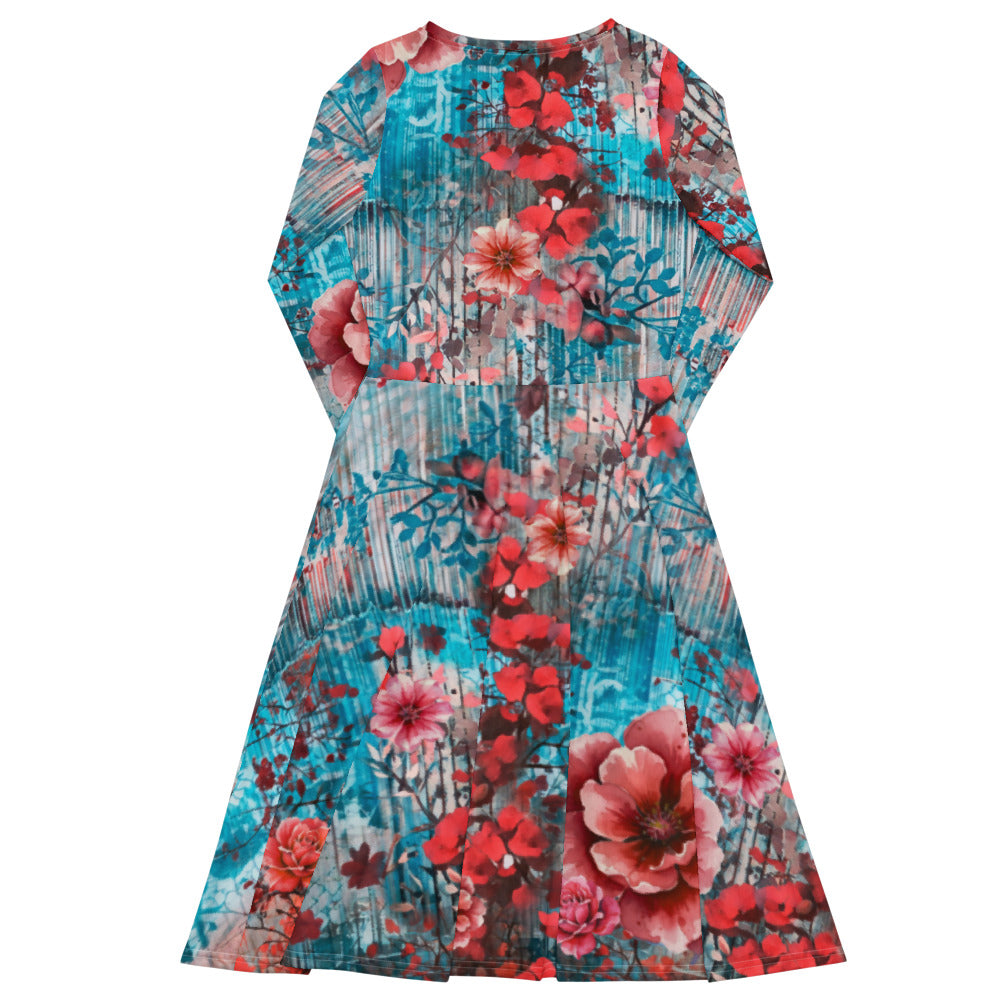 All-over print long sleeve midi dress 315C