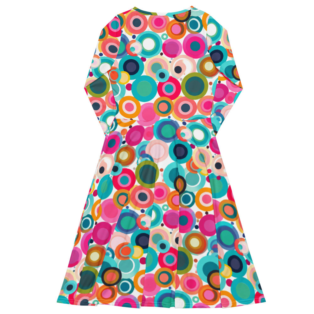 All-over print long sleeve midi dress 316A