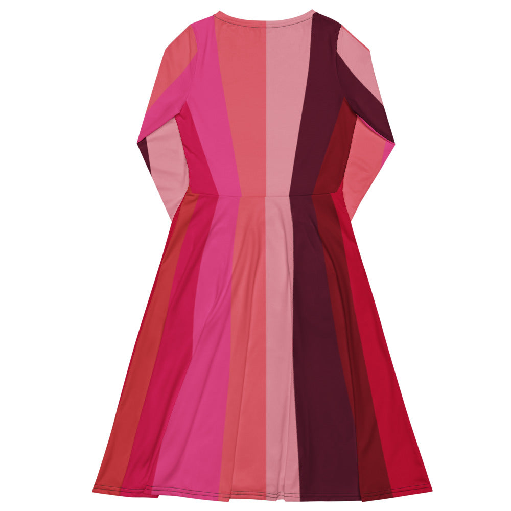 All-over print long sleeve midi dress 318B