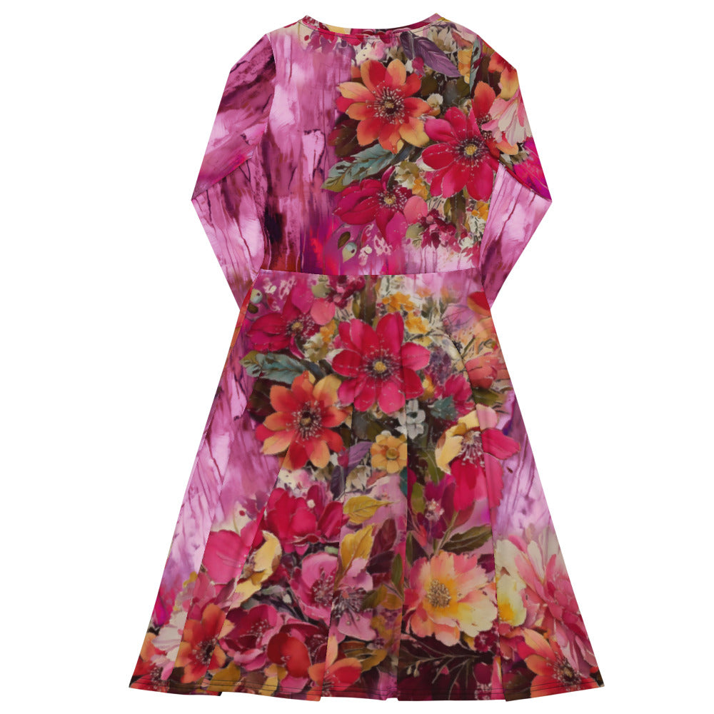 All-over print long sleeve midi dress 318