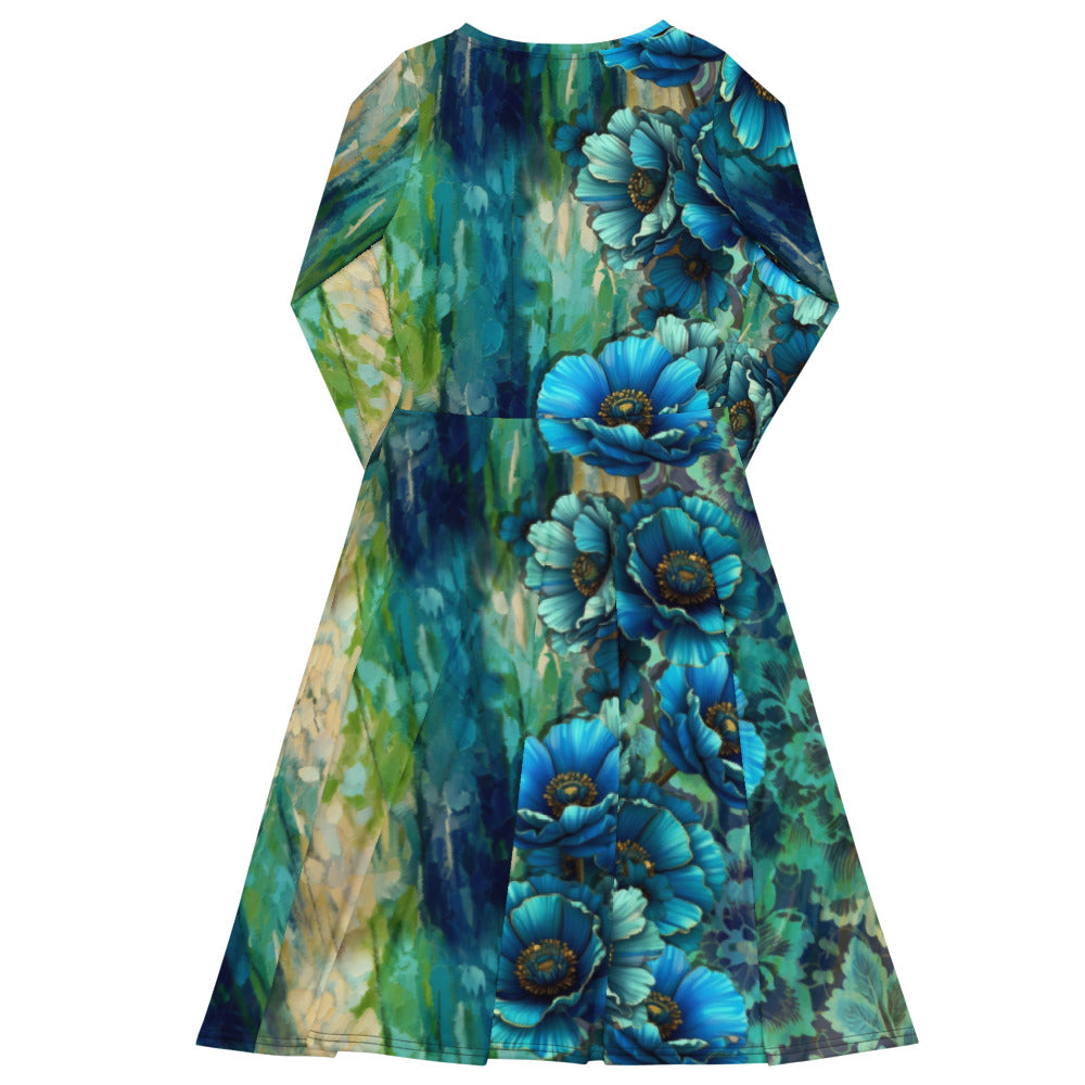 All-over print long sleeve midi dress 317