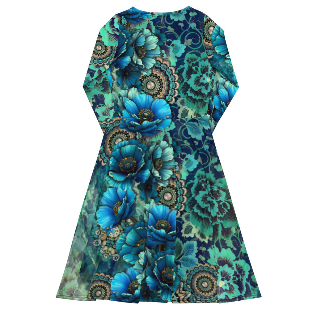 All-over print long sleeve midi dress 317E