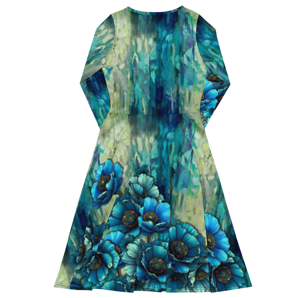 All-over print long sleeve midi dress 317F