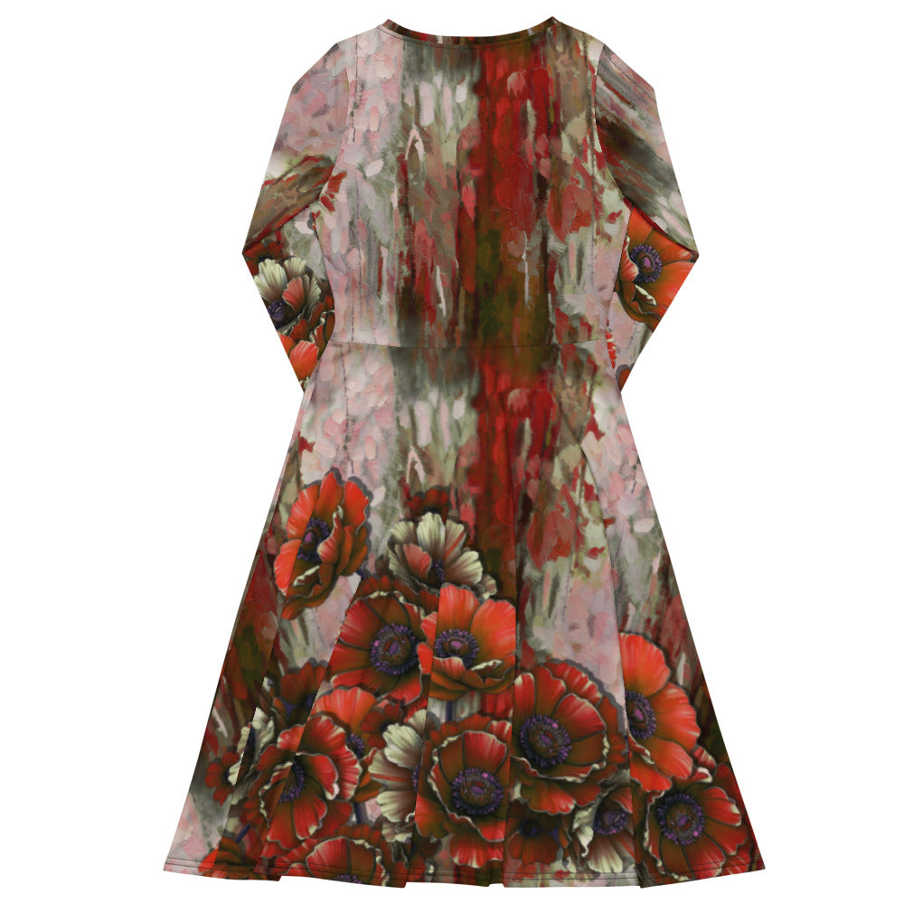 All-over print long sleeve midi dress 317Fkl2