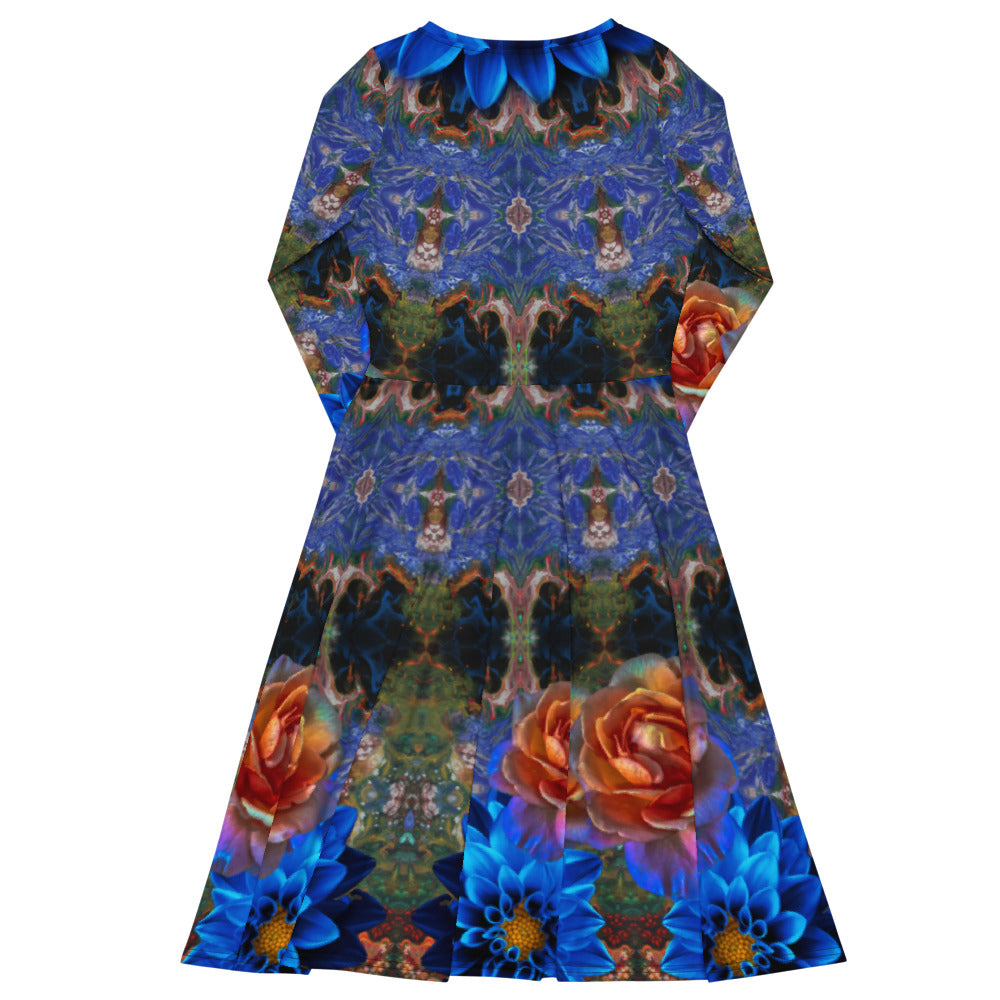 All-over print long sleeve midi dress 326kl1