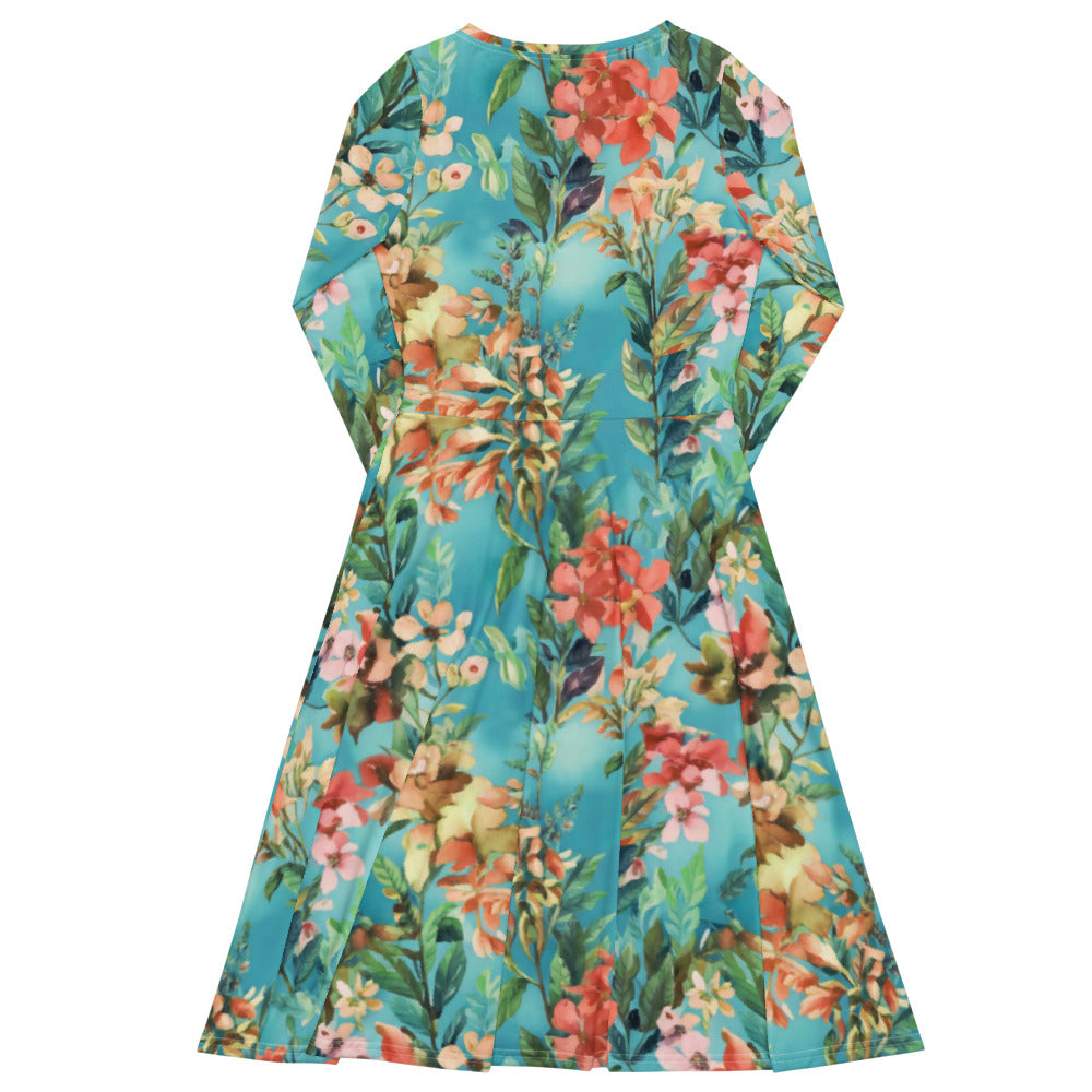 All-over print long sleeve midi dress 319kl4