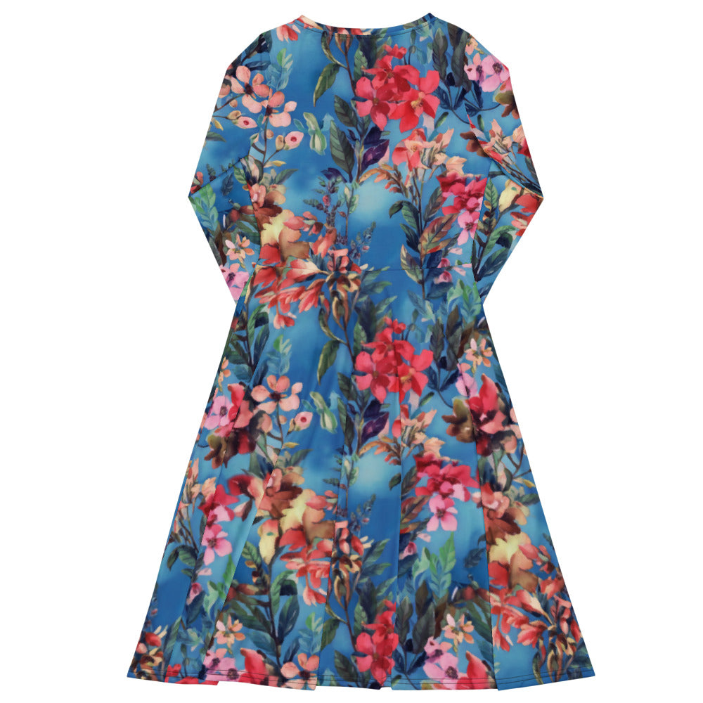 All-over print long sleeve midi dress 319kl5