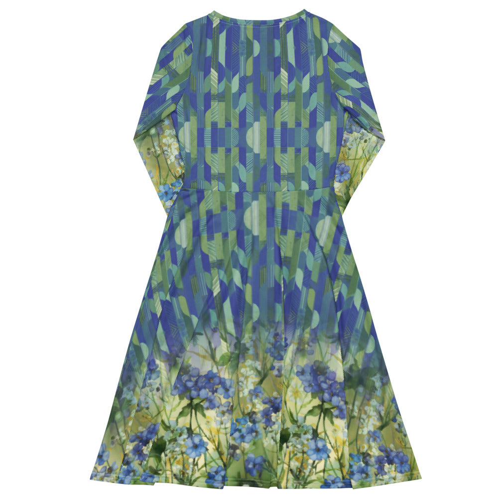 All-over print long sleeve midi dress 321Bkl3c