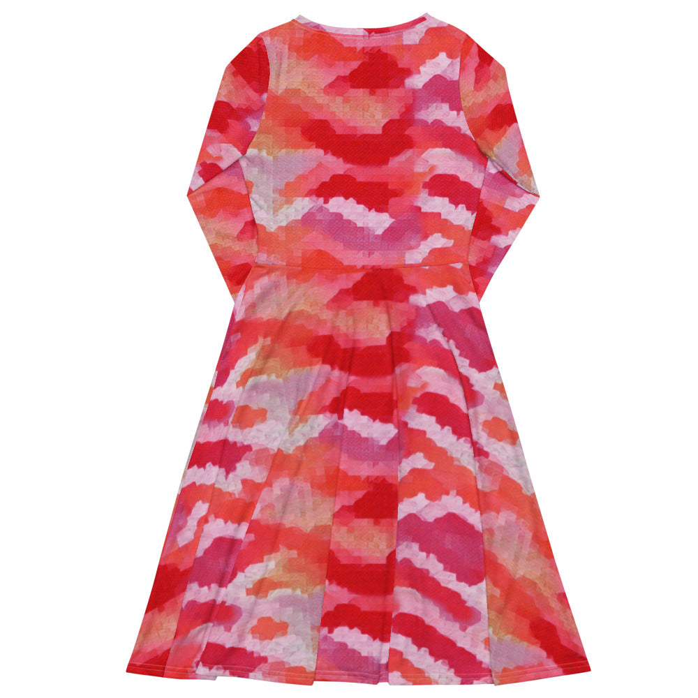 All-over print long sleeve midi dress 322kl2