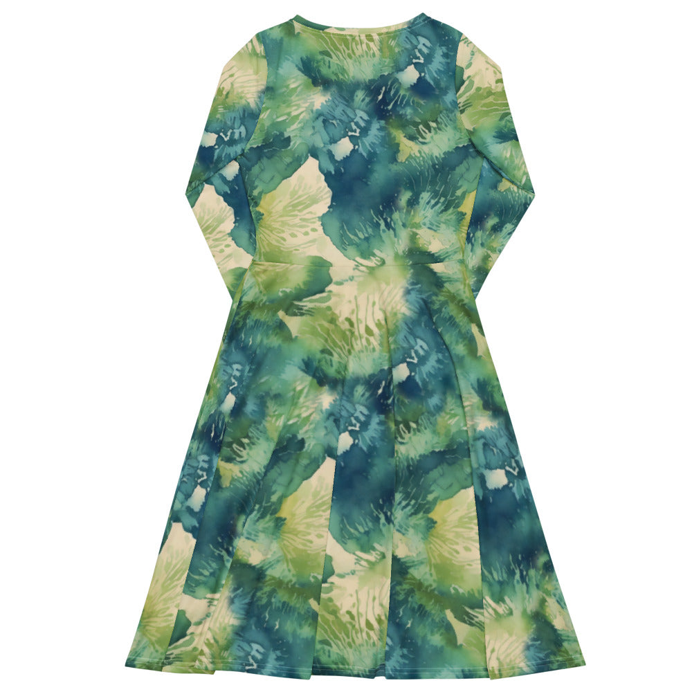 All-over print long sleeve midi dress 324kl1