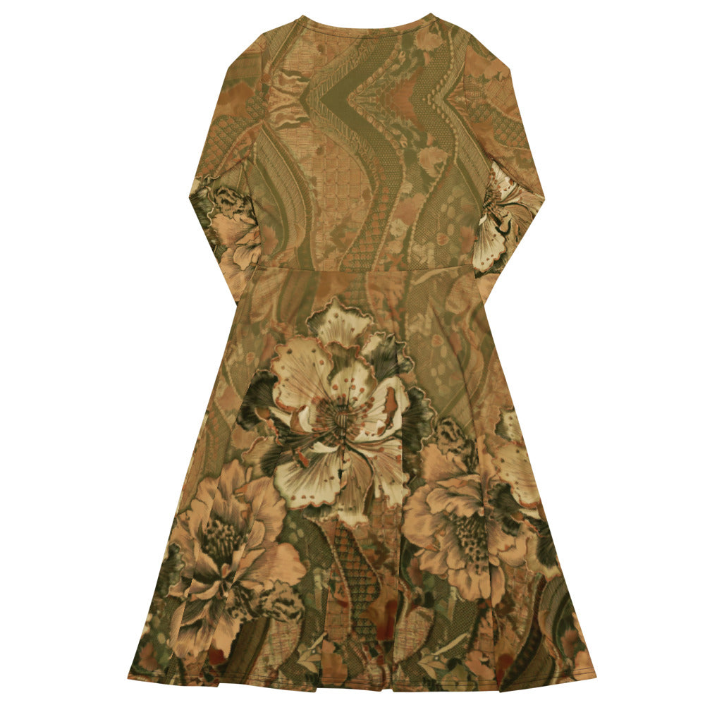 All-over print long sleeve midi dress 330kl5