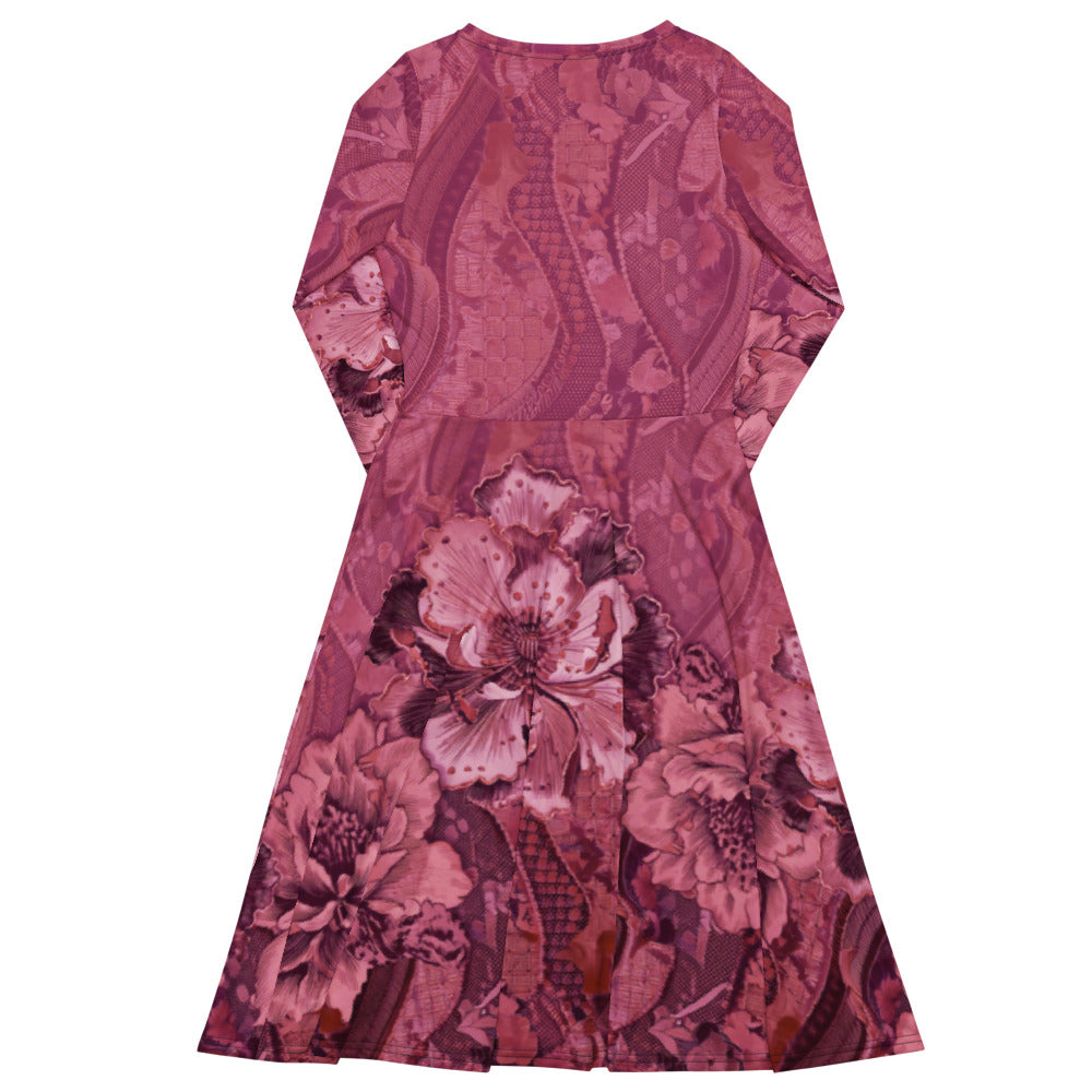 All-over print long sleeve midi dress 330kl2