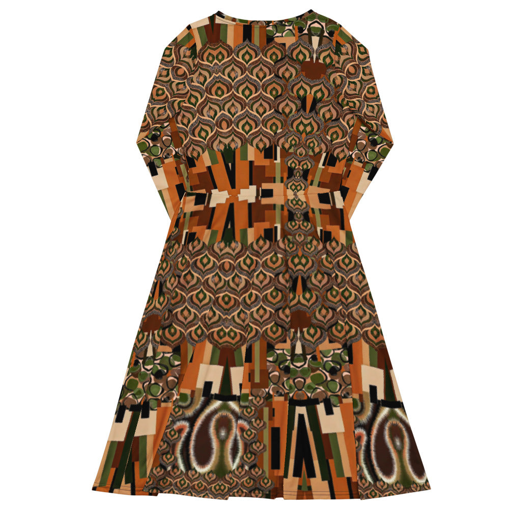 All-over print long sleeve midi dress 327kl1