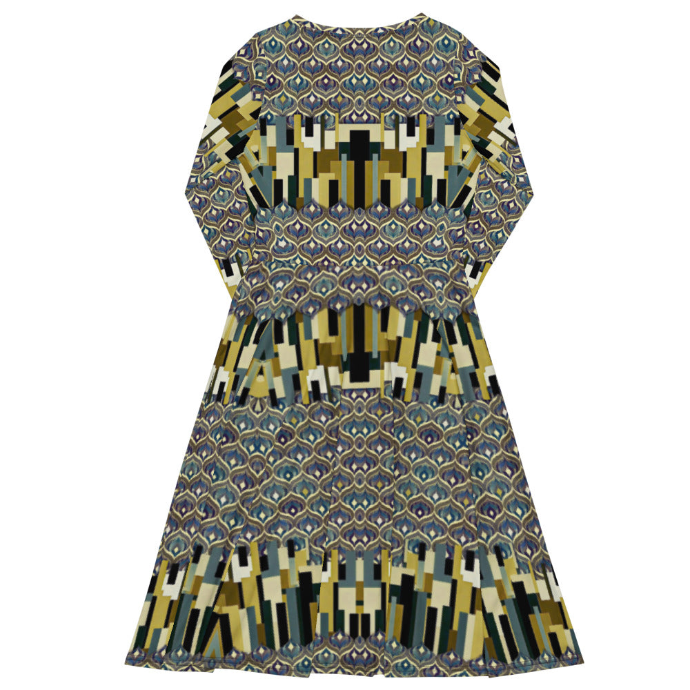 All-over print long sleeve midi dress 328kl5