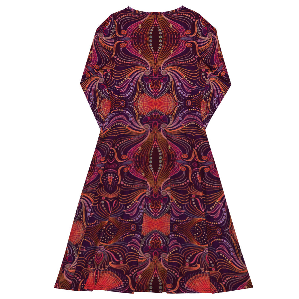 All-over print long sleeve midi dress 329kl1