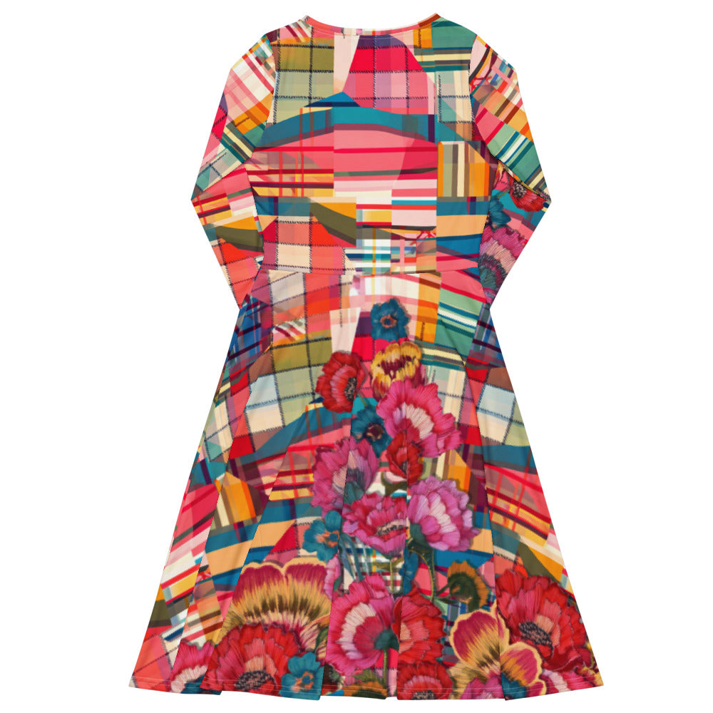 All-over print long sleeve midi dress 331kl1