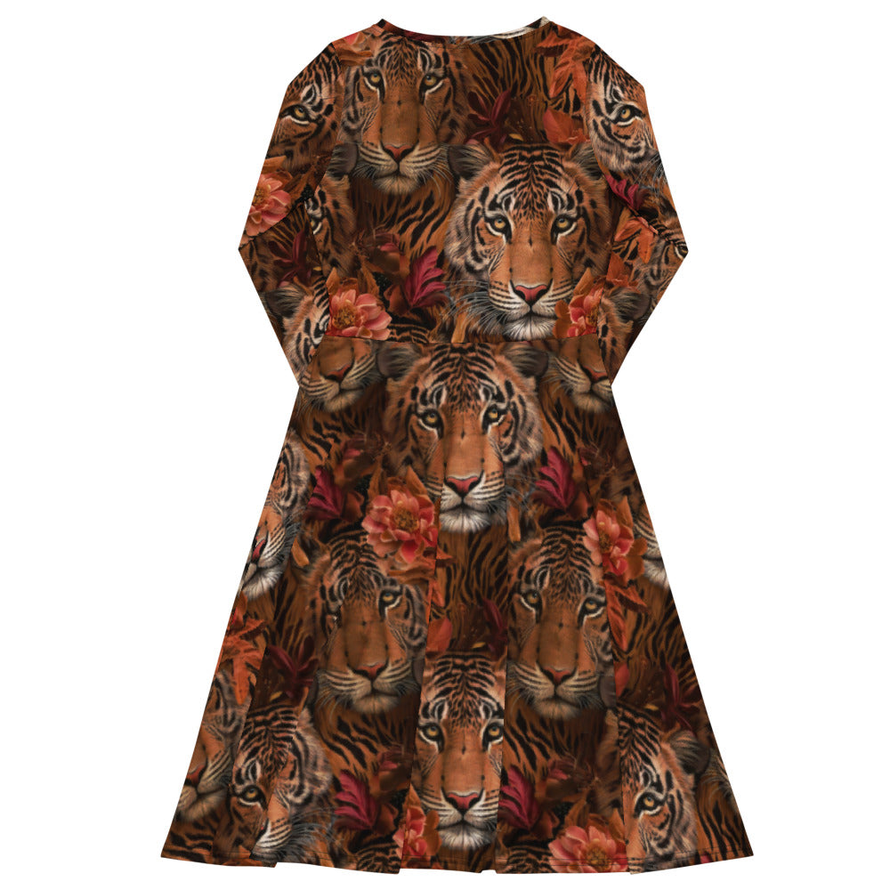 All-over print long sleeve midi dress 332