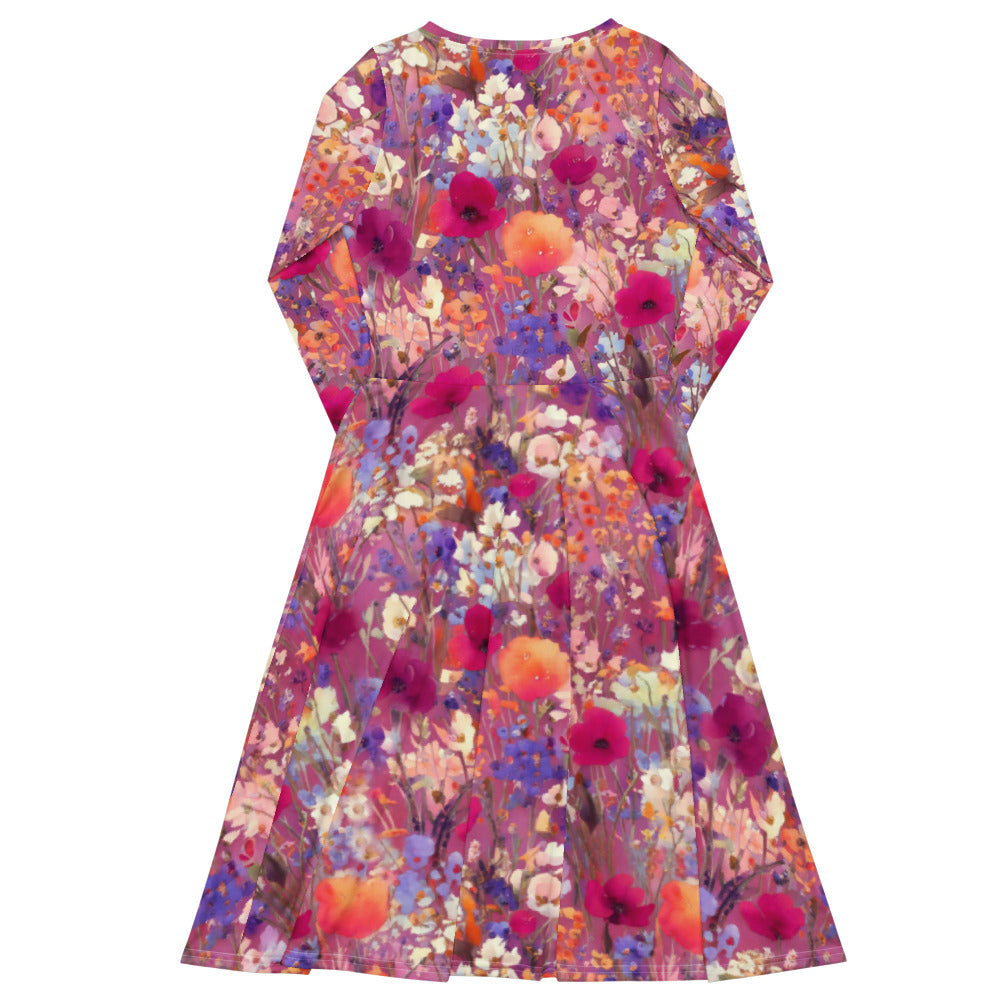 All-over print long sleeve midi dress 334