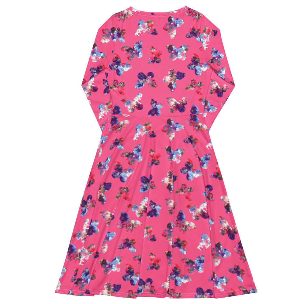 All-over print long sleeve midi dress 335kl1