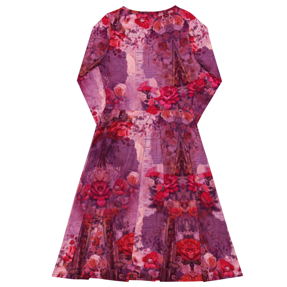 All-over print long sleeve midi dress 336kl2