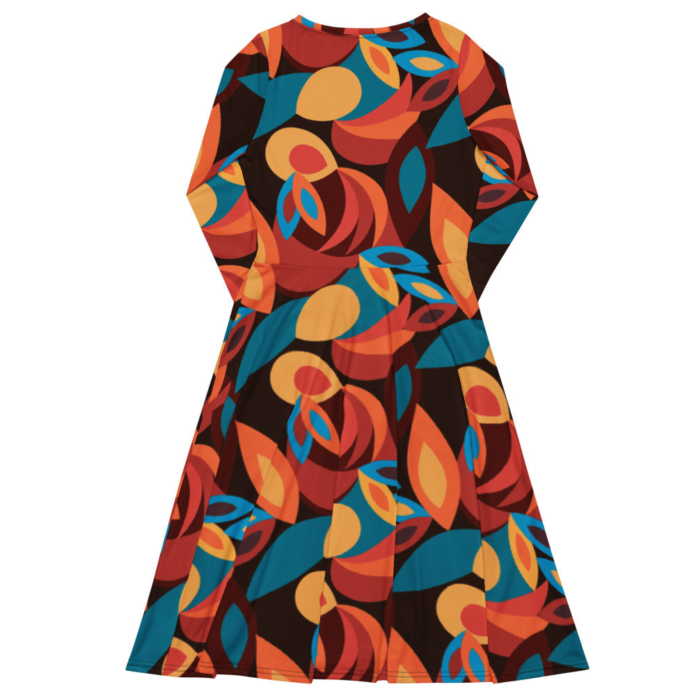 All-over print long sleeve midi dress 323kl1