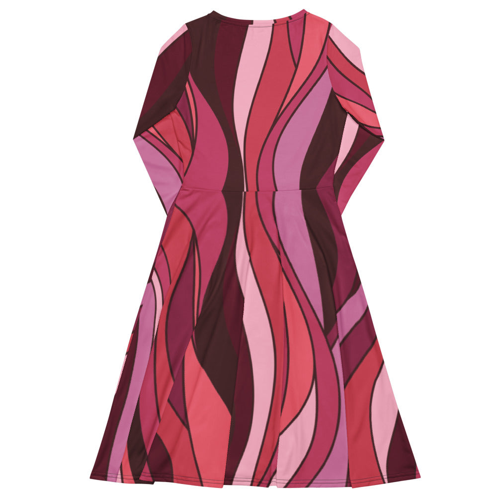 All-over print long sleeve midi dress 337kl1