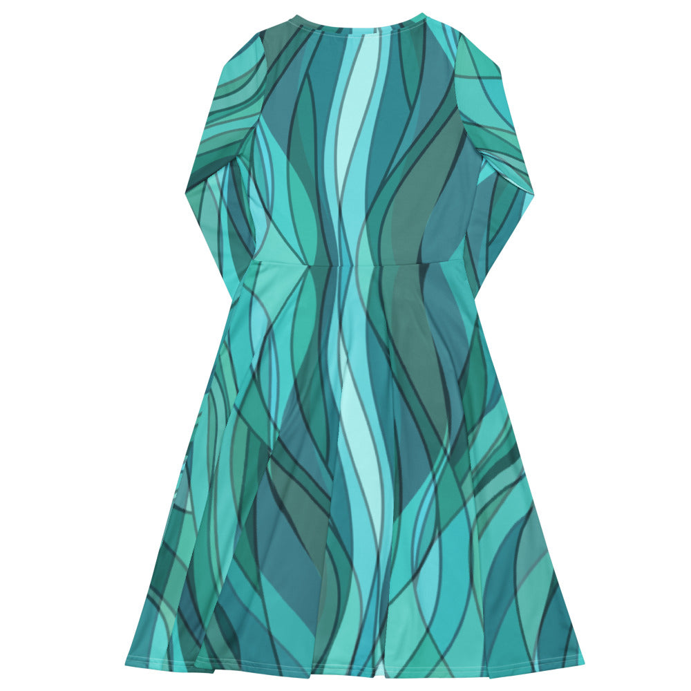 All-over print long sleeve midi dress 337Bkl2