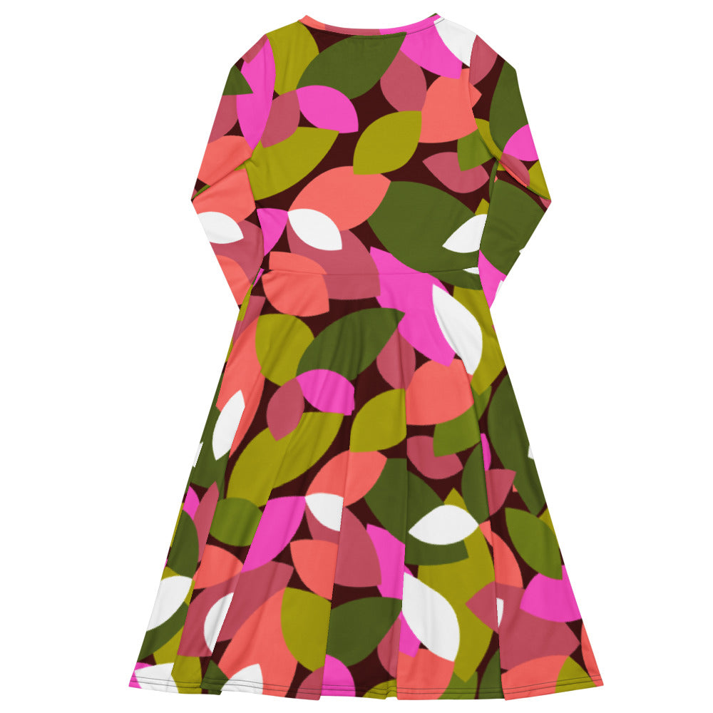 All-over print long sleeve midi dress 338kl3