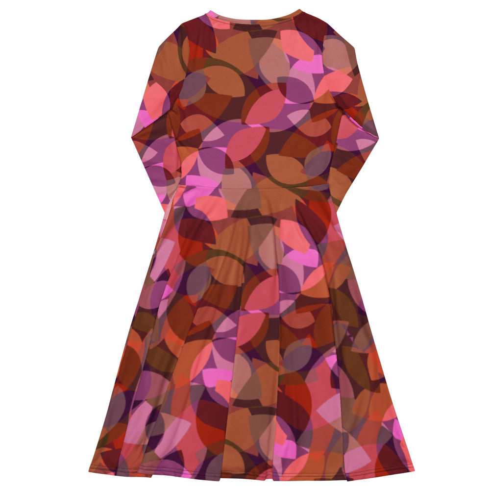 All-over print long sleeve midi dress 338Ckl2b