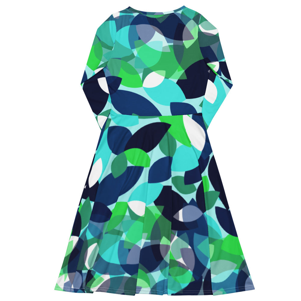 All-over print long sleeve midi dress 338Bkl4