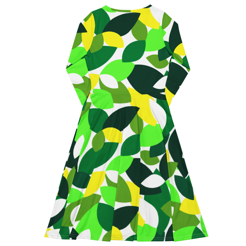 All-over print long sleeve midi dress 338kl1